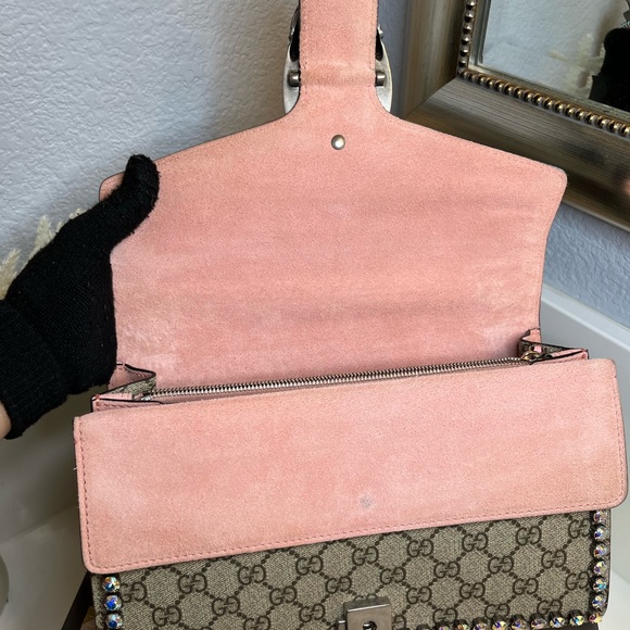 🎀 GUCCI DIONYSUS GG SUPREME CRYSTAL SHOULDER BAG - Picture 12 of 17